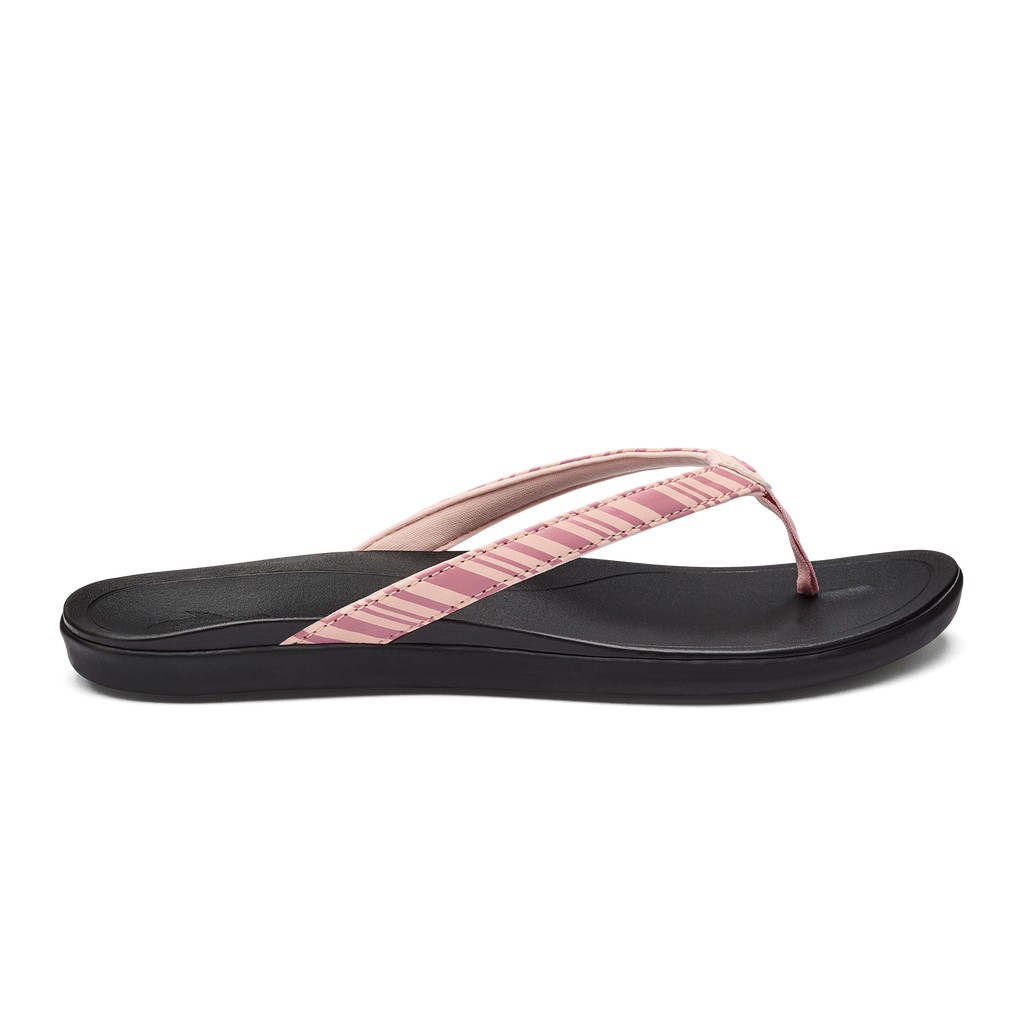 Olukai Zehentrenner Damen - Ho Opio Comfy & Classic Beach Schwarz/Rosa - 30271MNAU